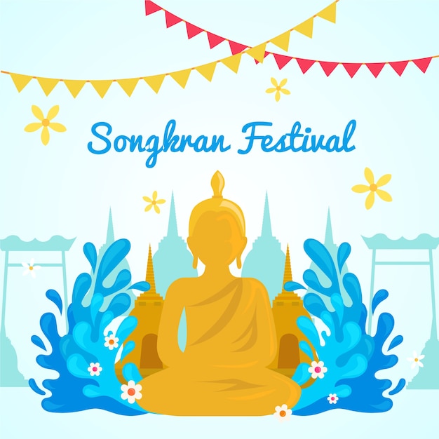 Gratis vector platte songkran achtergrond concept