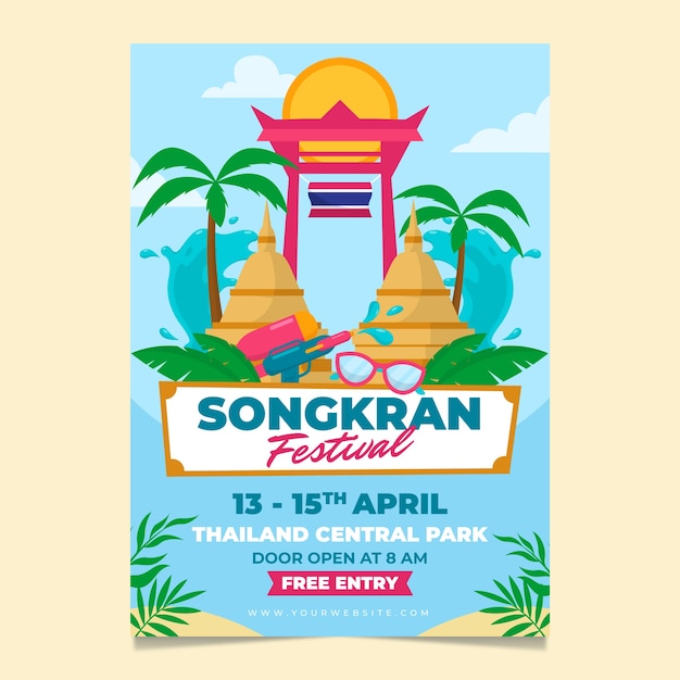 Platte songkran verticale flyer-sjabloon