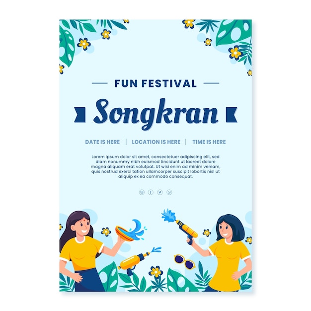 Platte songkran verticale postersjabloon