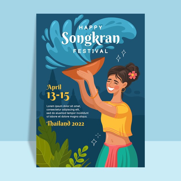 Platte songkran verticale postersjabloon