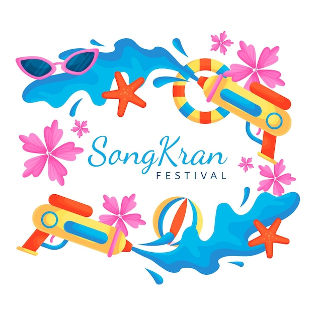 Platte songkran viering illustratie