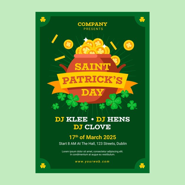 Platte st patricks dag verticale poster sjabloon