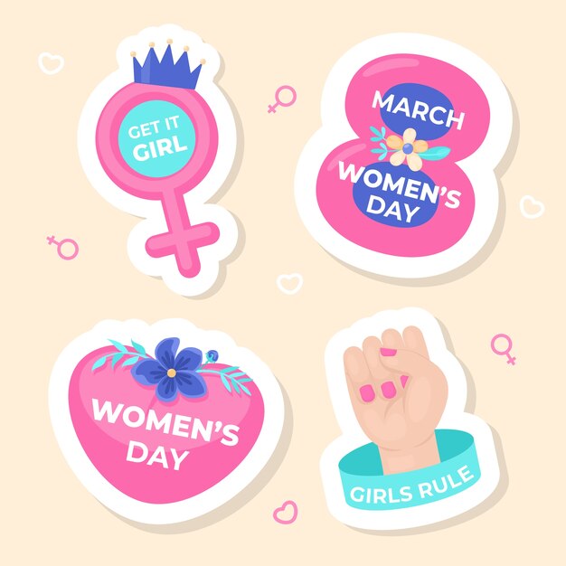 Platte stickerscollectie voor de viering van de dag van de vrouw