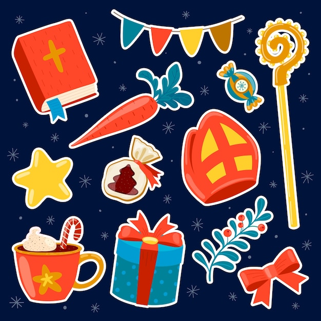 Gratis vector platte stickerscollectie voor sinterklaasvakantie