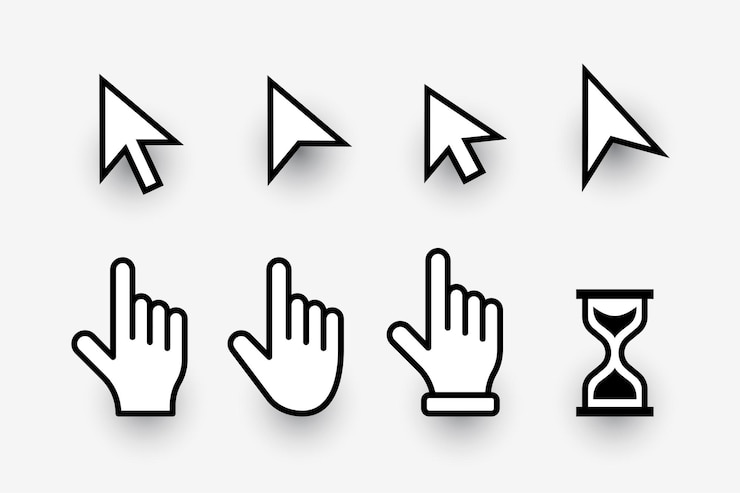 Gratis Vector platte stijl computer hand vinger wijzer en zandklok teken ontwerp