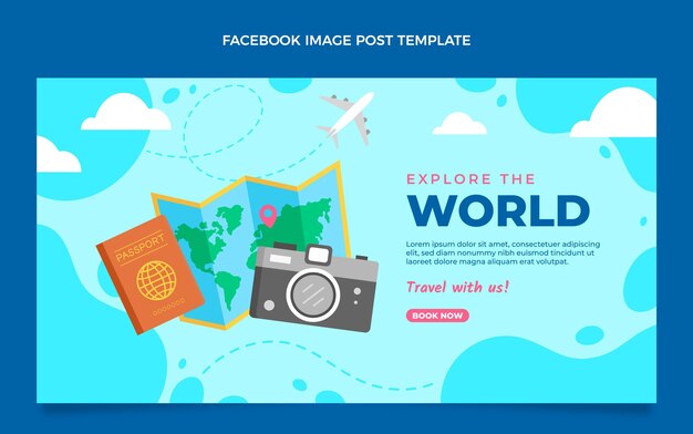 Platte stijl reis de wereld rond facebook post