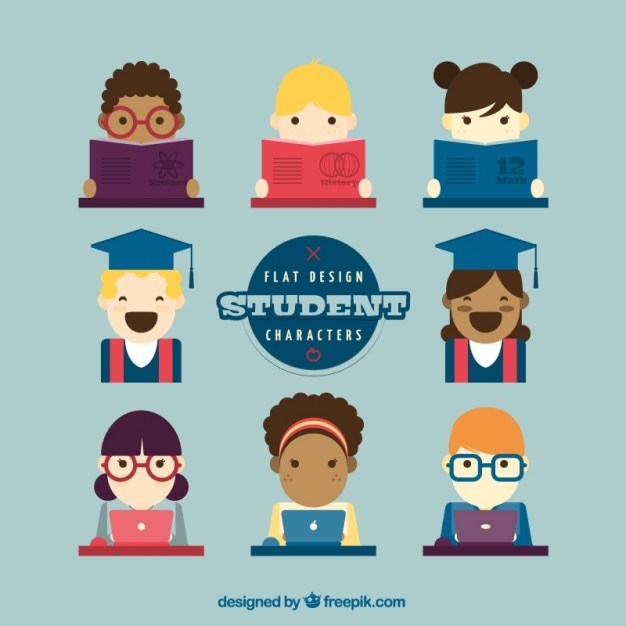 Gratis Vector platte student characters collection