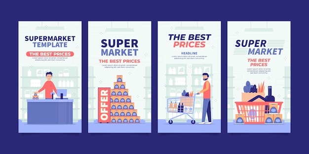 Gratis vector platte supermarkt ig verhalen