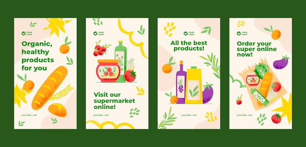 Gratis vector platte supermarkt instagram verhalencollectie