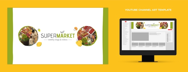 Gratis vector platte supermarkt youtube channel art