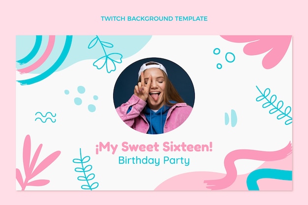 Gratis vector platte sweet 16 twitch achtergrond