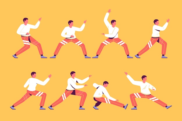 Platte tai chi karakters illustratie