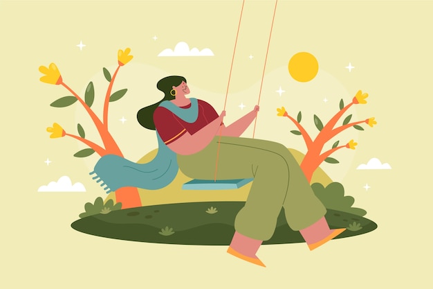 Gratis vector platte teej achtergrond met vrouw in swing