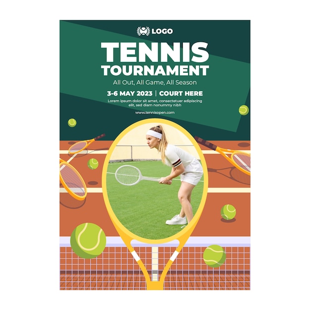 Platte tennis verticale poster sjabloon