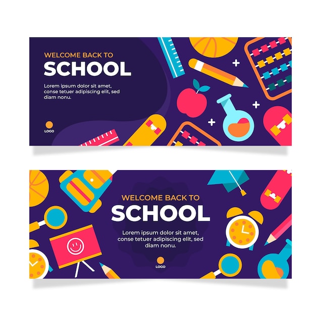 Gratis vector platte terug naar school banners set