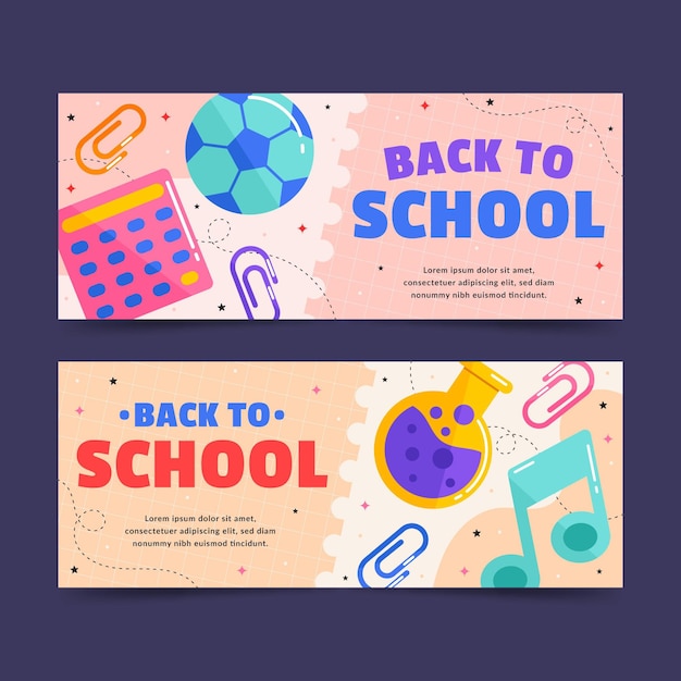 Gratis vector platte terug naar school banners set