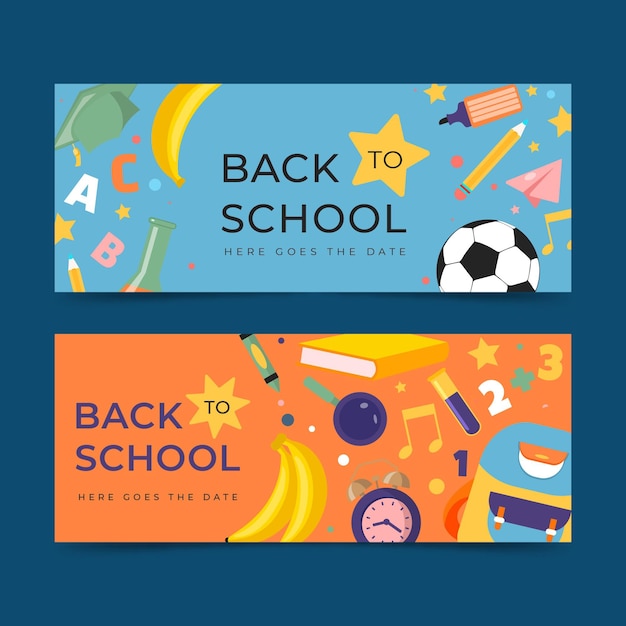 Platte terug naar school horizontale banners set