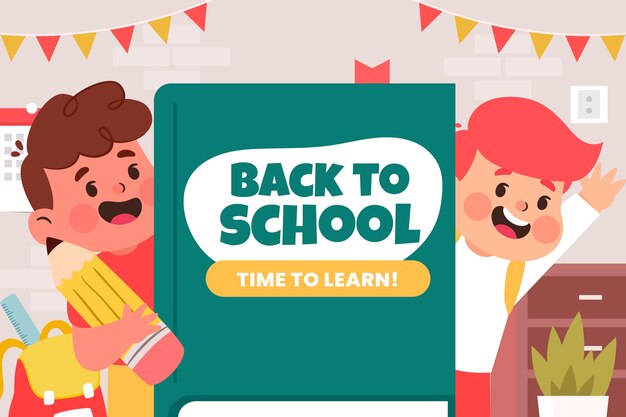 Platte terug naar school illustratie met studenten