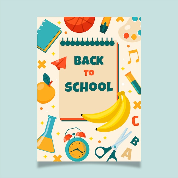 Gratis vector platte terug naar school kaartsjabloon