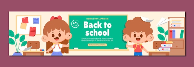 Gratis vector platte terug naar school twitch banner