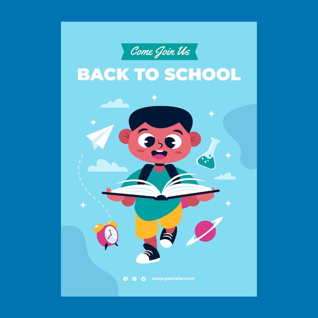 Gratis vector platte terug naar school uitnodigingssjabloon