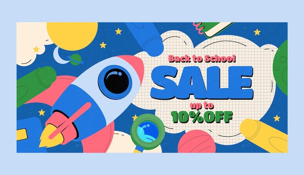 Gratis vector platte terug naar school verkoop horizontale bannersjabloon