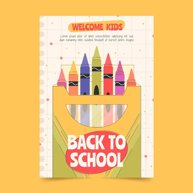 Gratis vector platte terug naar school verticale postersjabloon