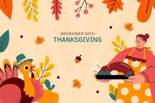 Gratis vector platte thanksgiving achtergrond