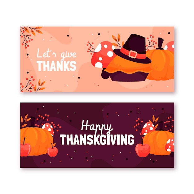 Gratis vector platte thanksgiving horizontale banners set