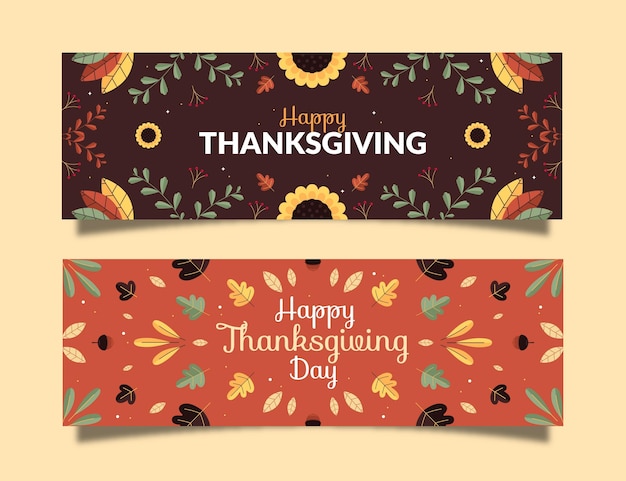 Gratis vector platte thanksgiving horizontale banners set