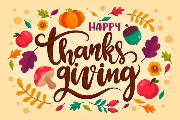 Gratis vector platte thanksgiving tekst illustratie