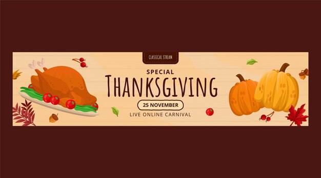 Gratis vector platte thanksgiving twitch banner