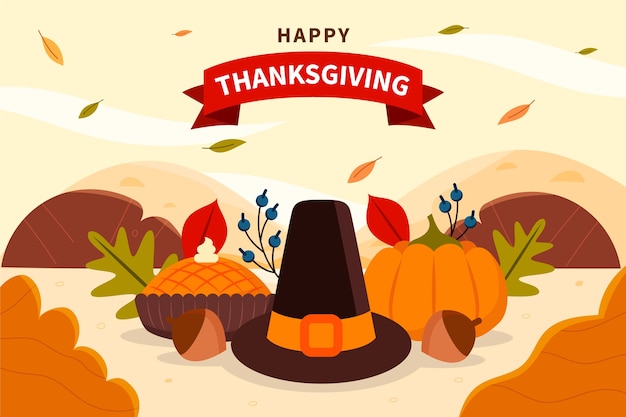 Gratis vector platte thanksgiving viering achtergrond