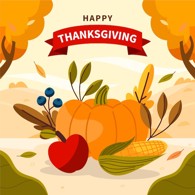 Platte Thanksgiving viering illustratie