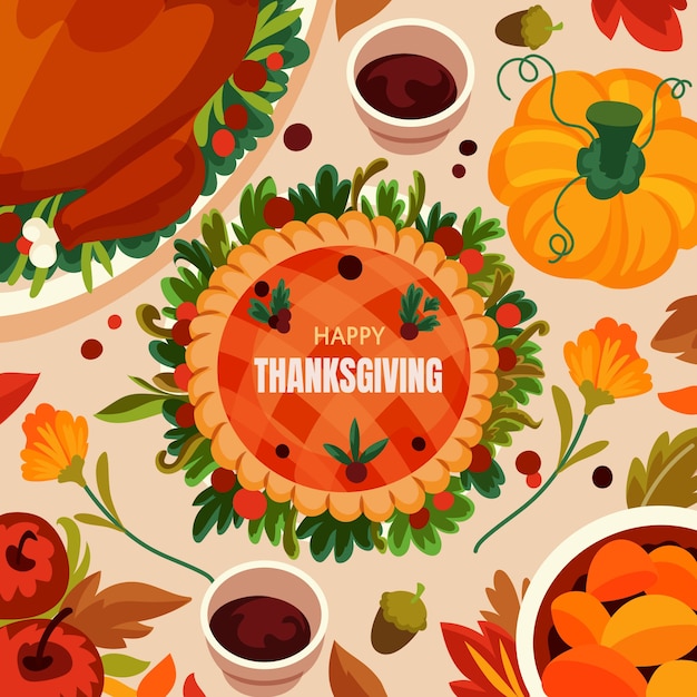 Gratis vector platte thanksgiving viering illustratie