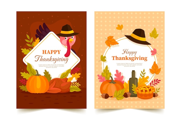 Gratis vector platte thanksgiving viering wenskaarten collectie