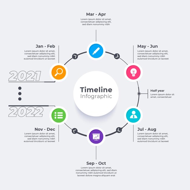 Platte tijdlijn infographic sjabloon