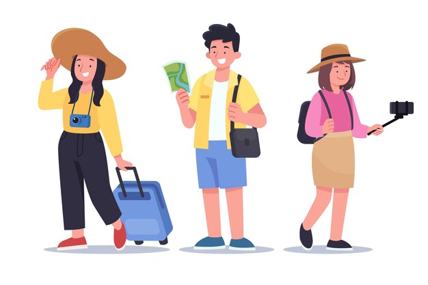 Platte toeristen klaar voor vakantie