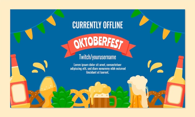 Gratis vector platte twitch-achtergrondsjabloon voor oktoberfest-viering