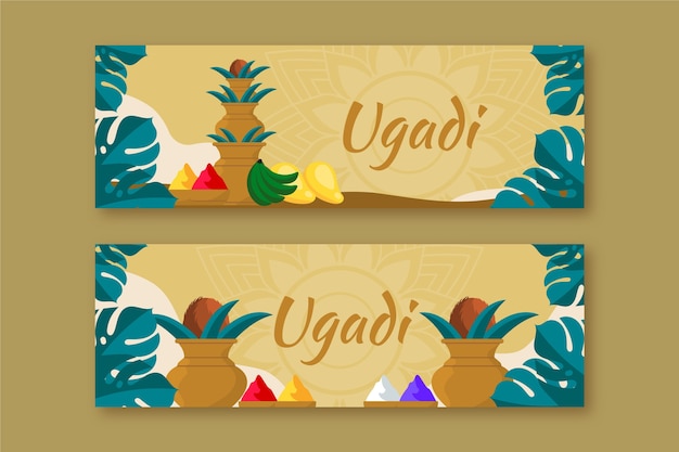 Platte ugadi horizontale banners set