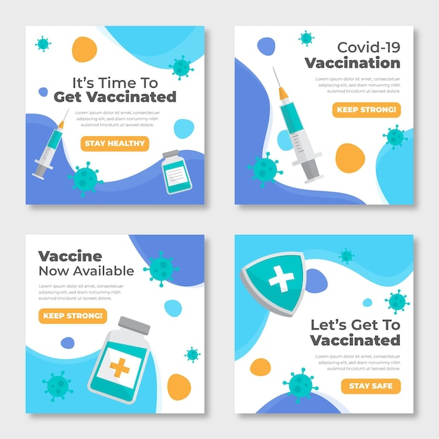 Gratis vector platte vaccin instagram post set