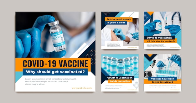 Platte vaccin instagram-postverzameling met foto's