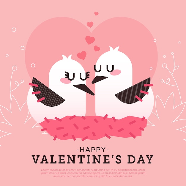 Gratis vector platte valentijnsdag achtergrond met vogels in de liefde