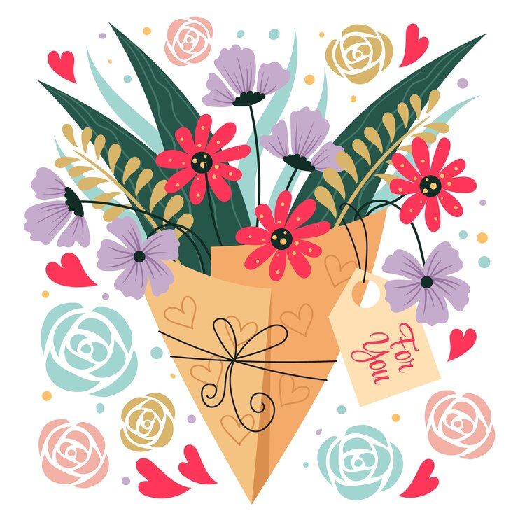 Gratis Vector platte valentijnsdag bloemen illustratie