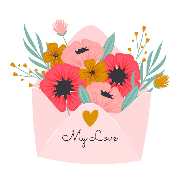 Gratis vector platte valentijnsdag bloemen illustratie