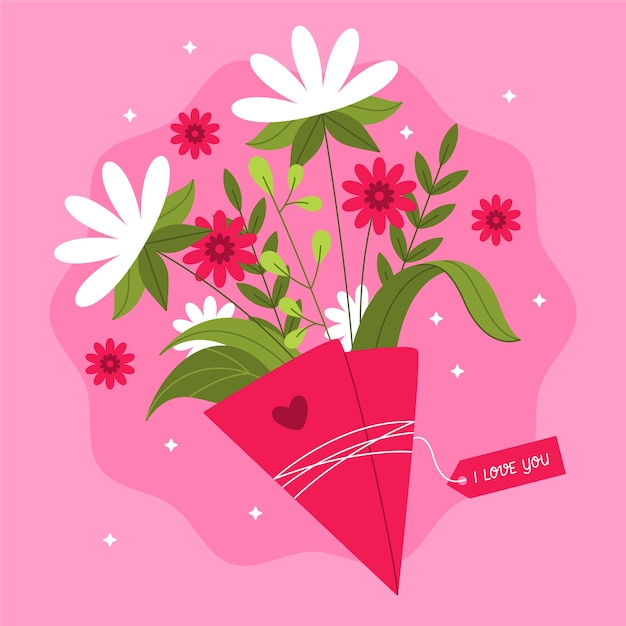 Gratis vector platte valentijnsdag bloemen illustratie