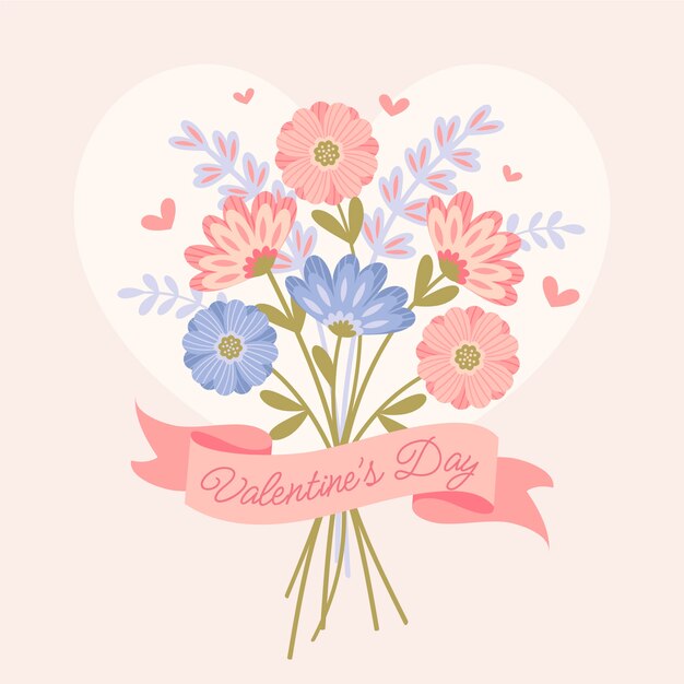 Platte Valentijnsdag bloemen illustratie