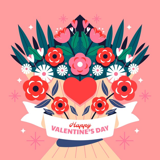 Gratis vector platte valentijnsdag bloemen illustratie