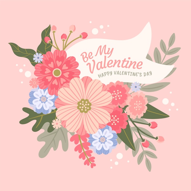 Platte Valentijnsdag bloemen illustratie