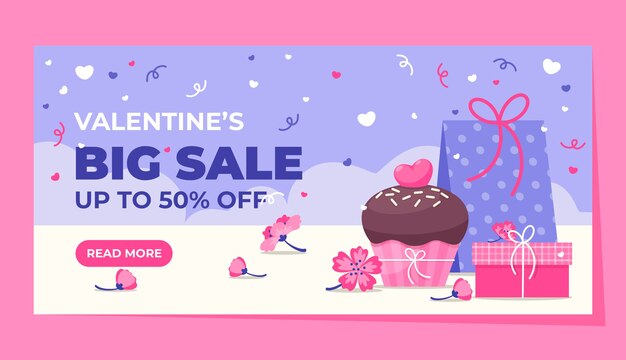 Platte valentijnsdag horizontale verkoop banner sjabloon